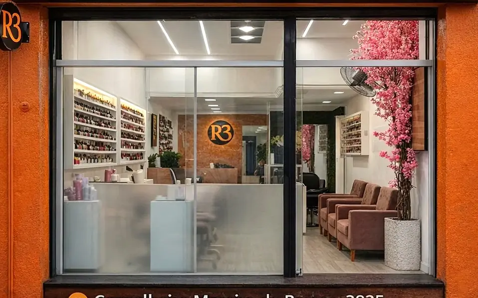 Profissional atendendo um cliente no salão da R3 Beleza Total